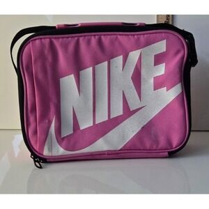 Pre-owned Nike insulated lunch box in pink with large white NIKE logo.